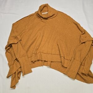 Free People Sunbaby Mock Neck Drop Shoulder Ribbed Top XS Golden